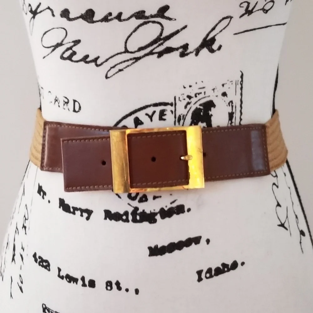 Aries Brown Leather natural woven stretch belt